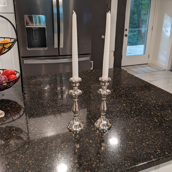 Silver Pottery Bran candle stick holders